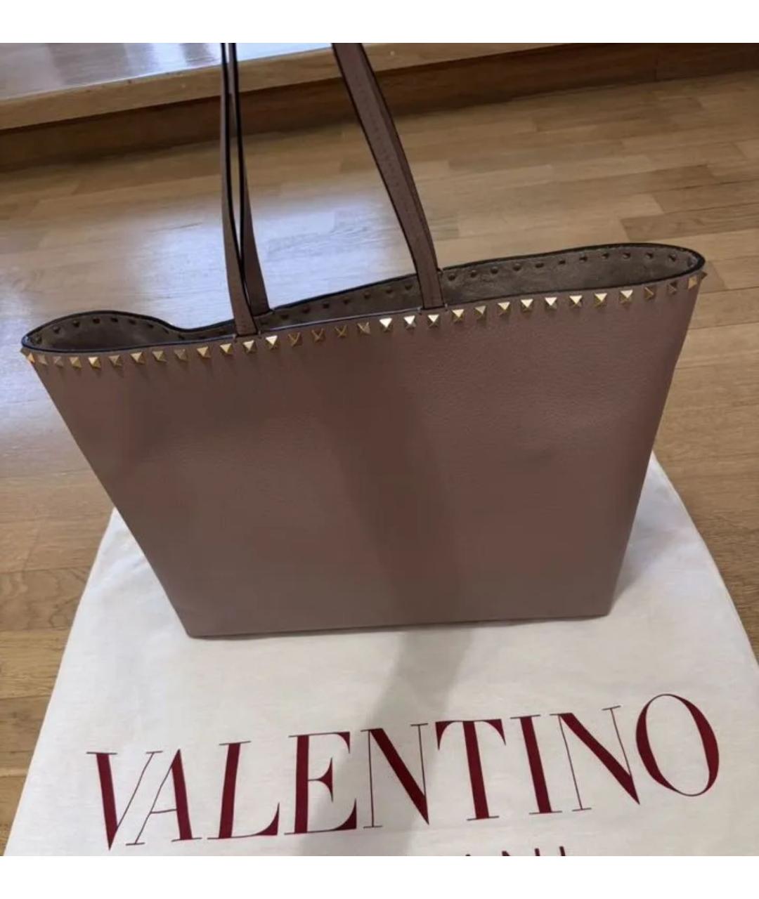 VALENTINO Бежевая кожаная сумка тоут, фото 2