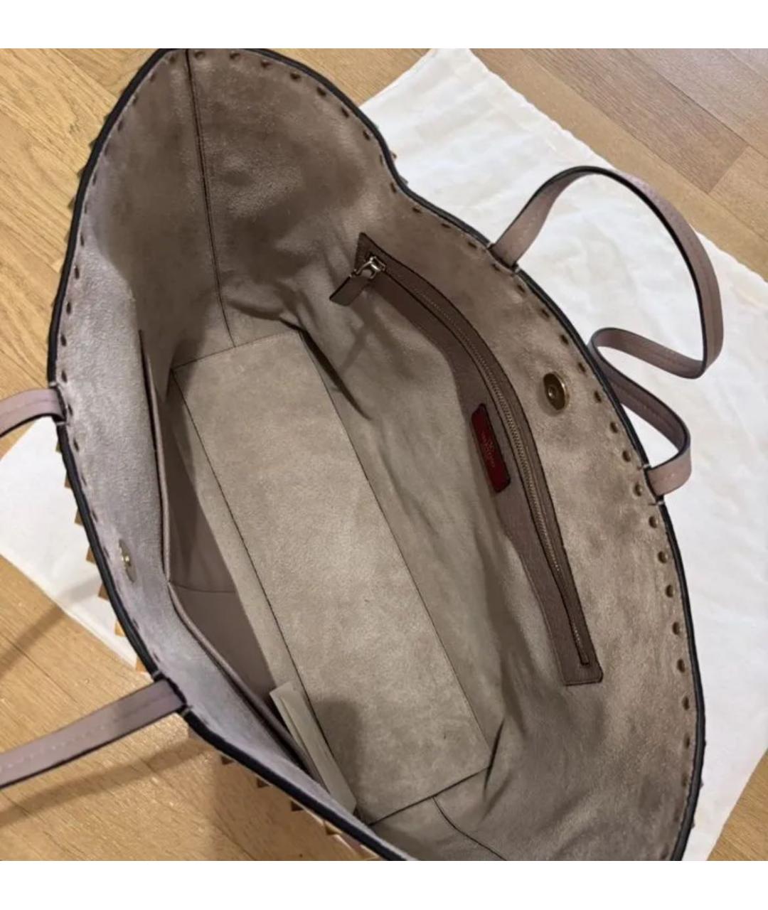 VALENTINO Бежевая кожаная сумка тоут, фото 3