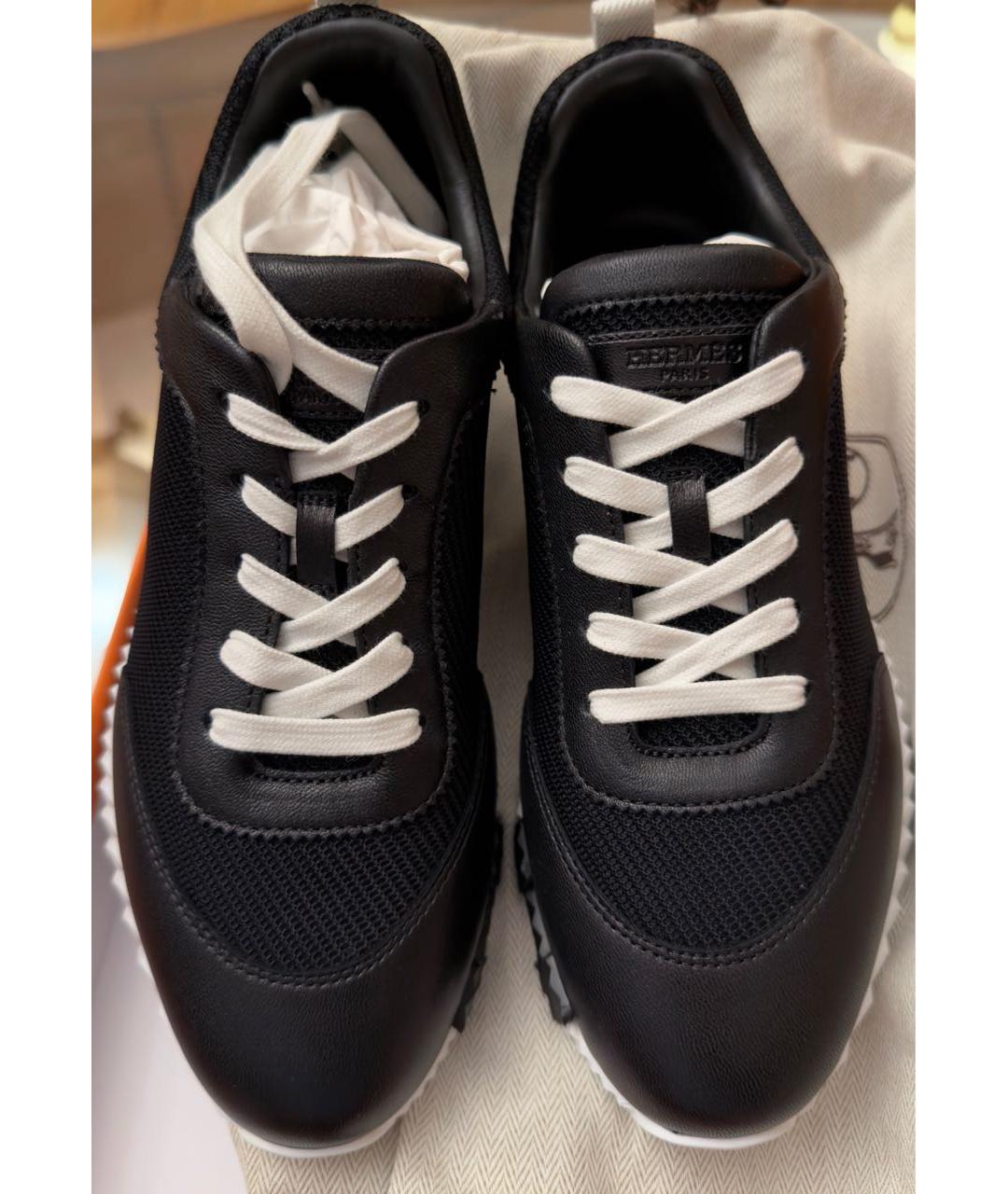 HERMES Черные кожаные кроссовки, фото 2