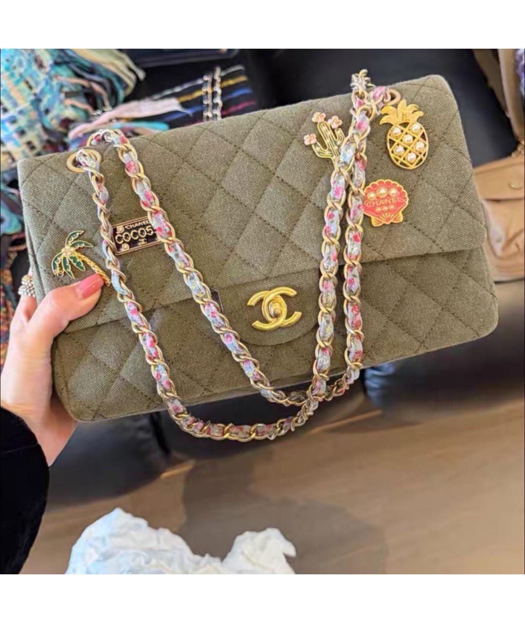 CHANEL Бежевая тканевая сумка через плечо, фото 4