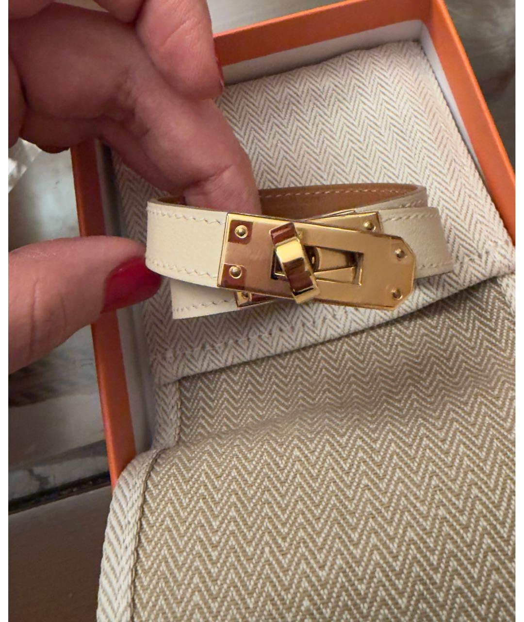 HERMES Белый кожаный браслет, фото 3