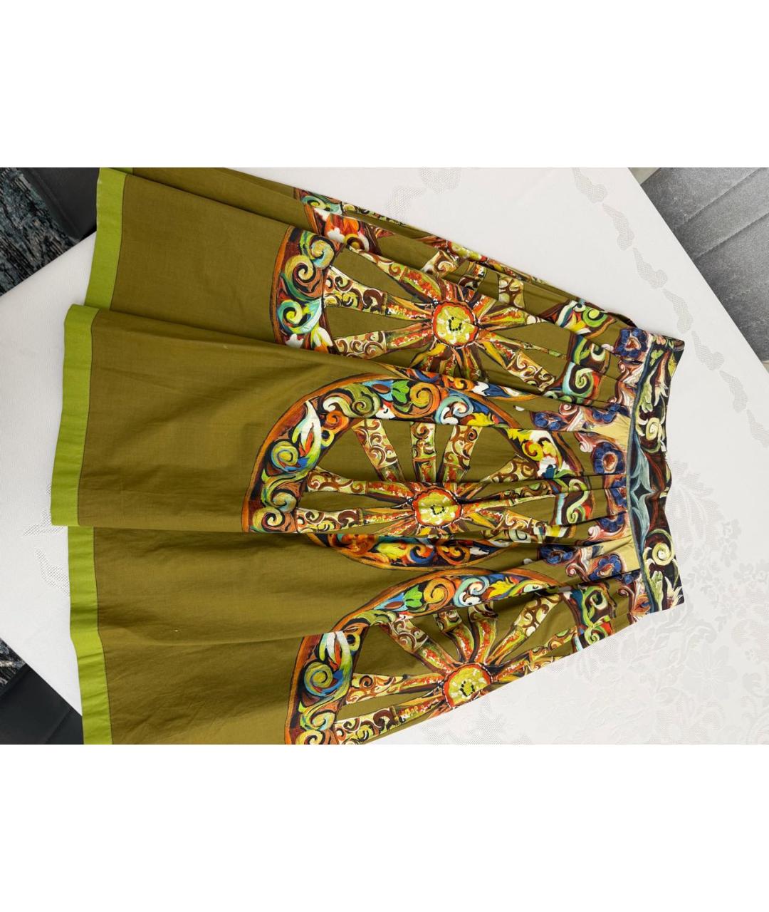 DOLCE&GABBANA Зеленая хлопковая юбка миди, фото 4