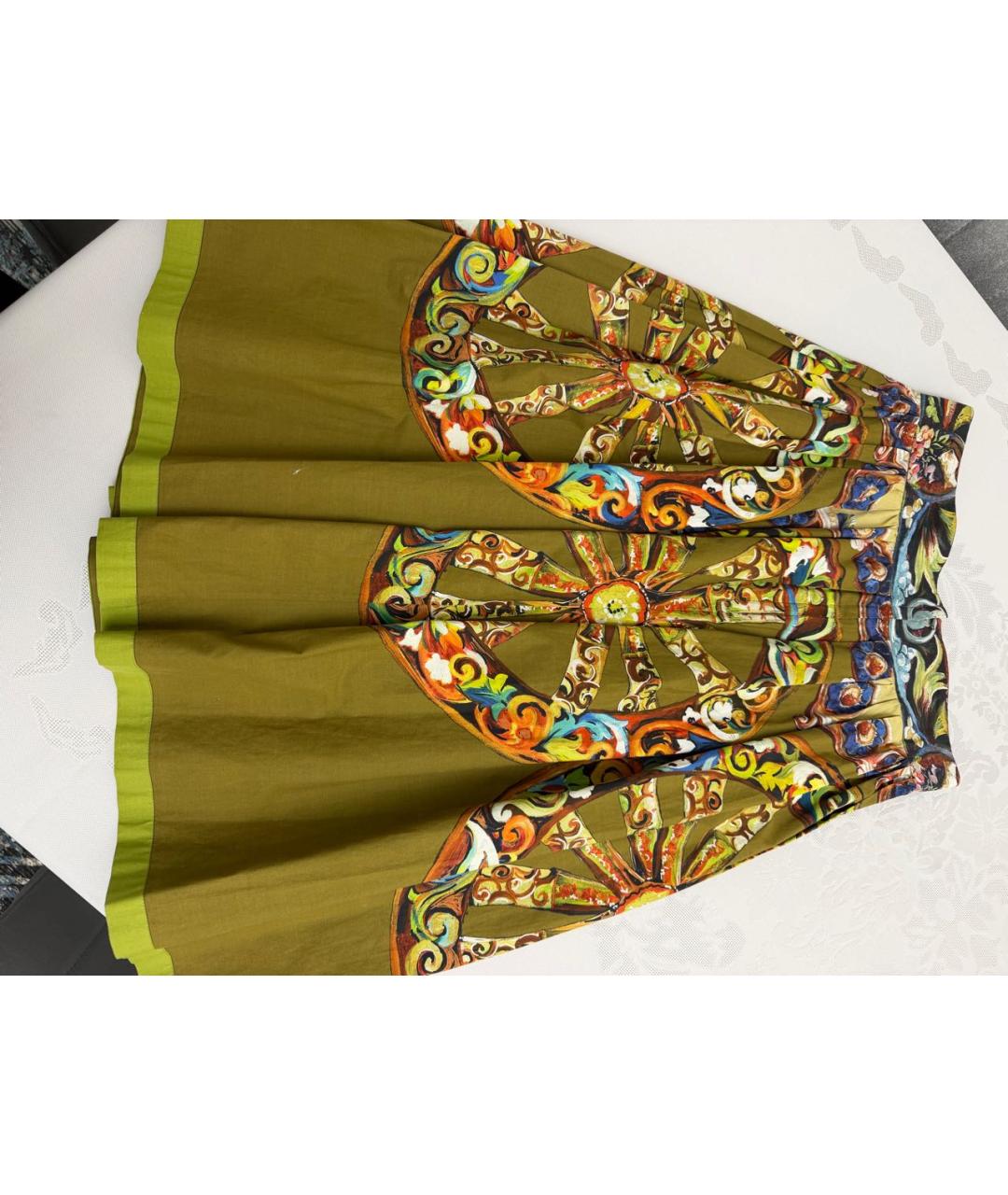 DOLCE&GABBANA Зеленая хлопковая юбка миди, фото 2