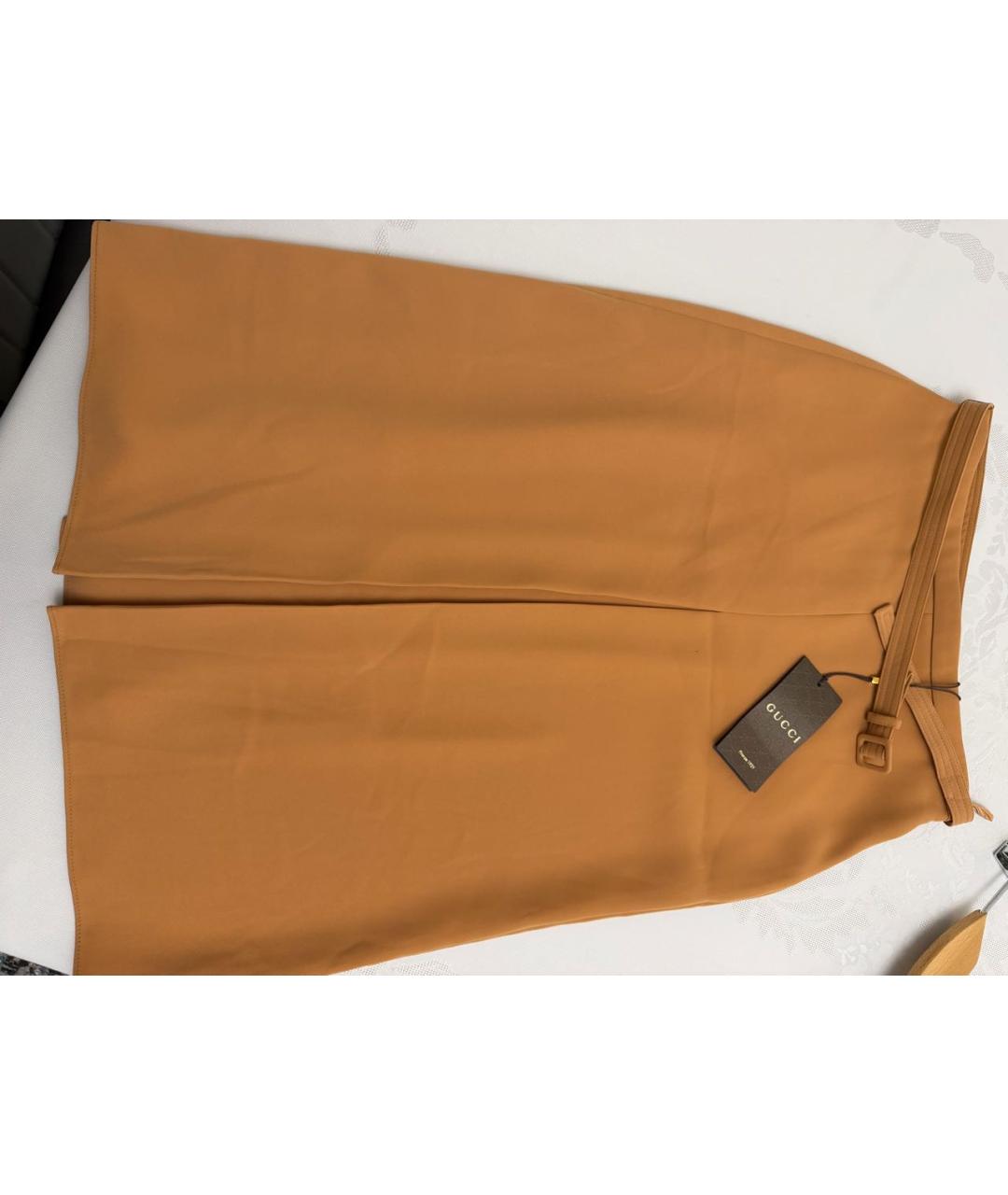 GUCCI Горчичная шелковая юбка миди, фото 4