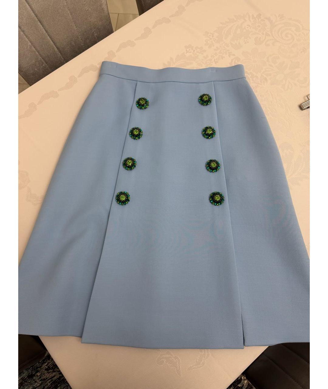 DOLCE&GABBANA Голубая шерстяная юбка миди, фото 7