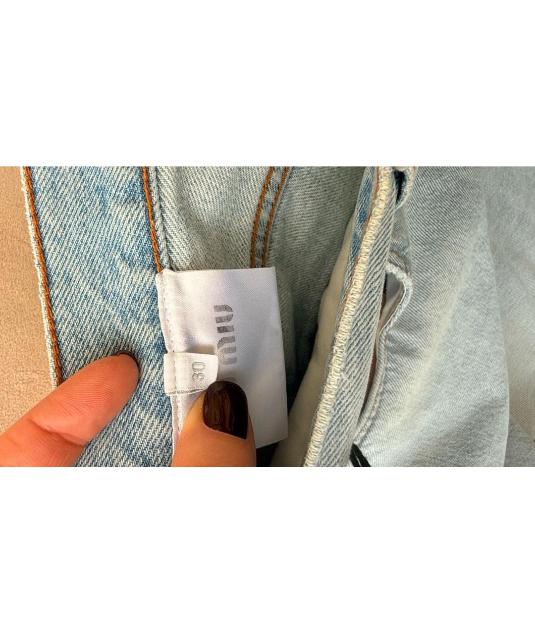 MIU MIU Голубые хлопковые джинсы слим, фото 4