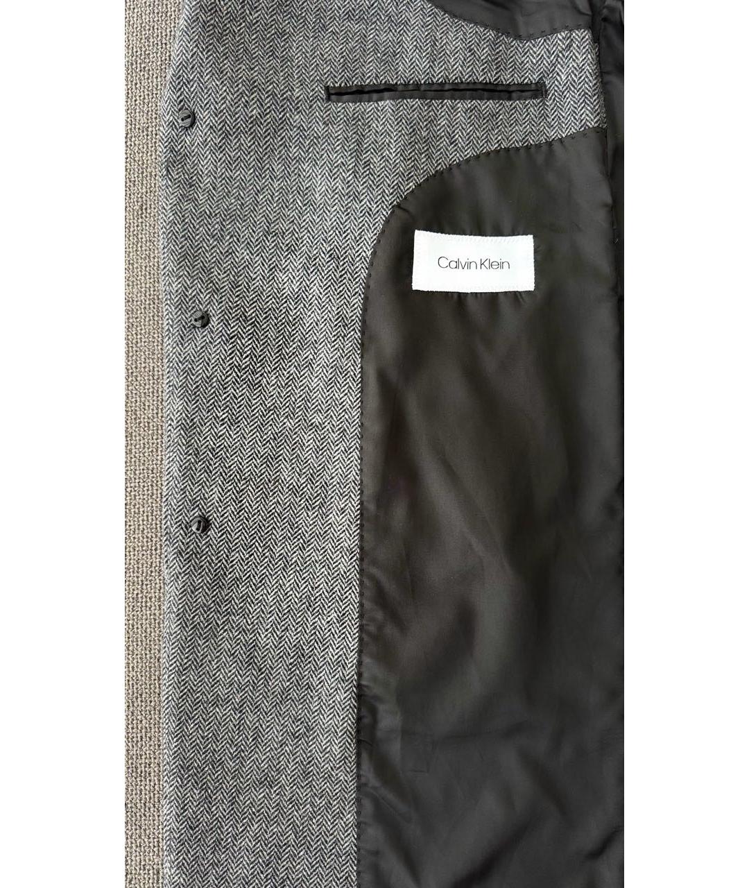 CALVIN KLEIN Серое шерстяное пальто, фото 4