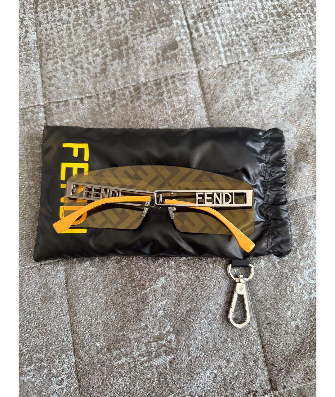 FENDI Желтые металлические солнцезащитные очки, фото 2