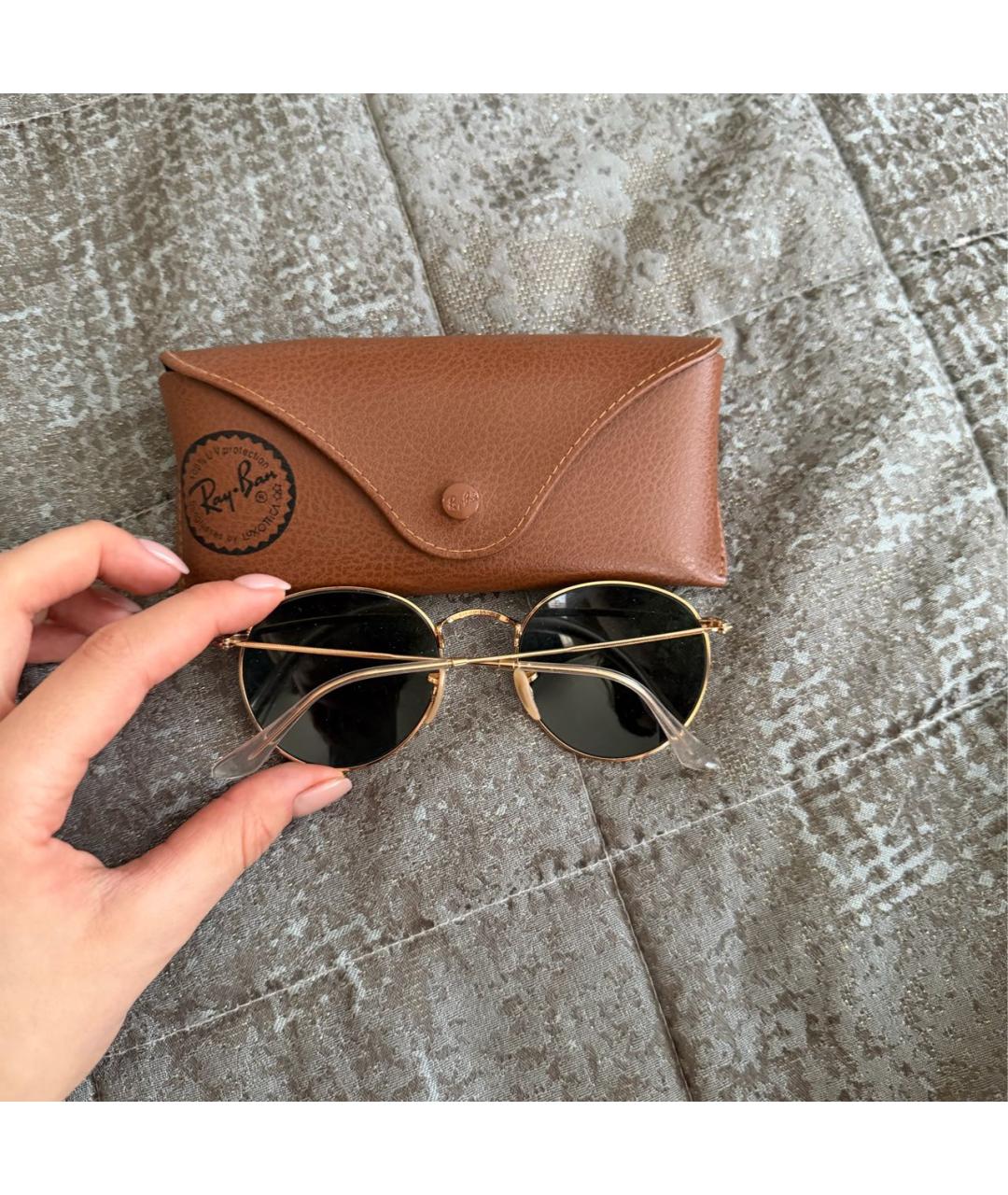 RAY BAN Коричневые металлические солнцезащитные очки, фото 2