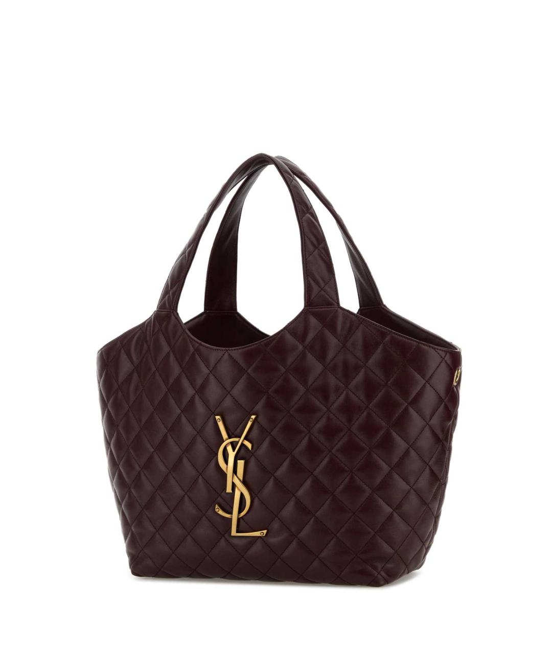 SAINT LAURENT Бордовая кожаная сумка тоут, фото 2