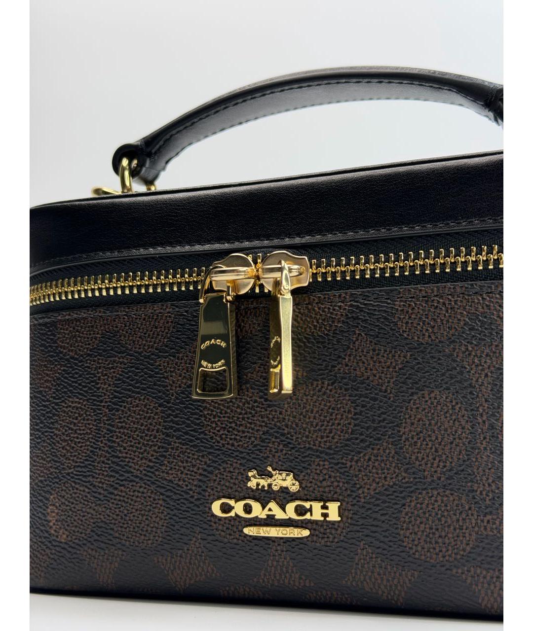 COACH Коричневая кожаная сумка с короткими ручками, фото 5