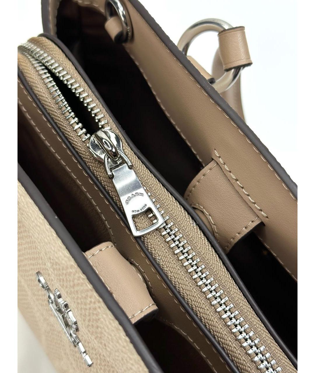 COACH Бежевая кожаная сумка с короткими ручками, фото 6
