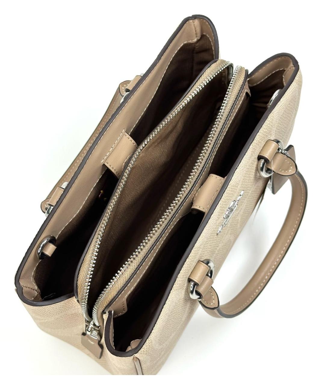 COACH Бежевая кожаная сумка с короткими ручками, фото 4