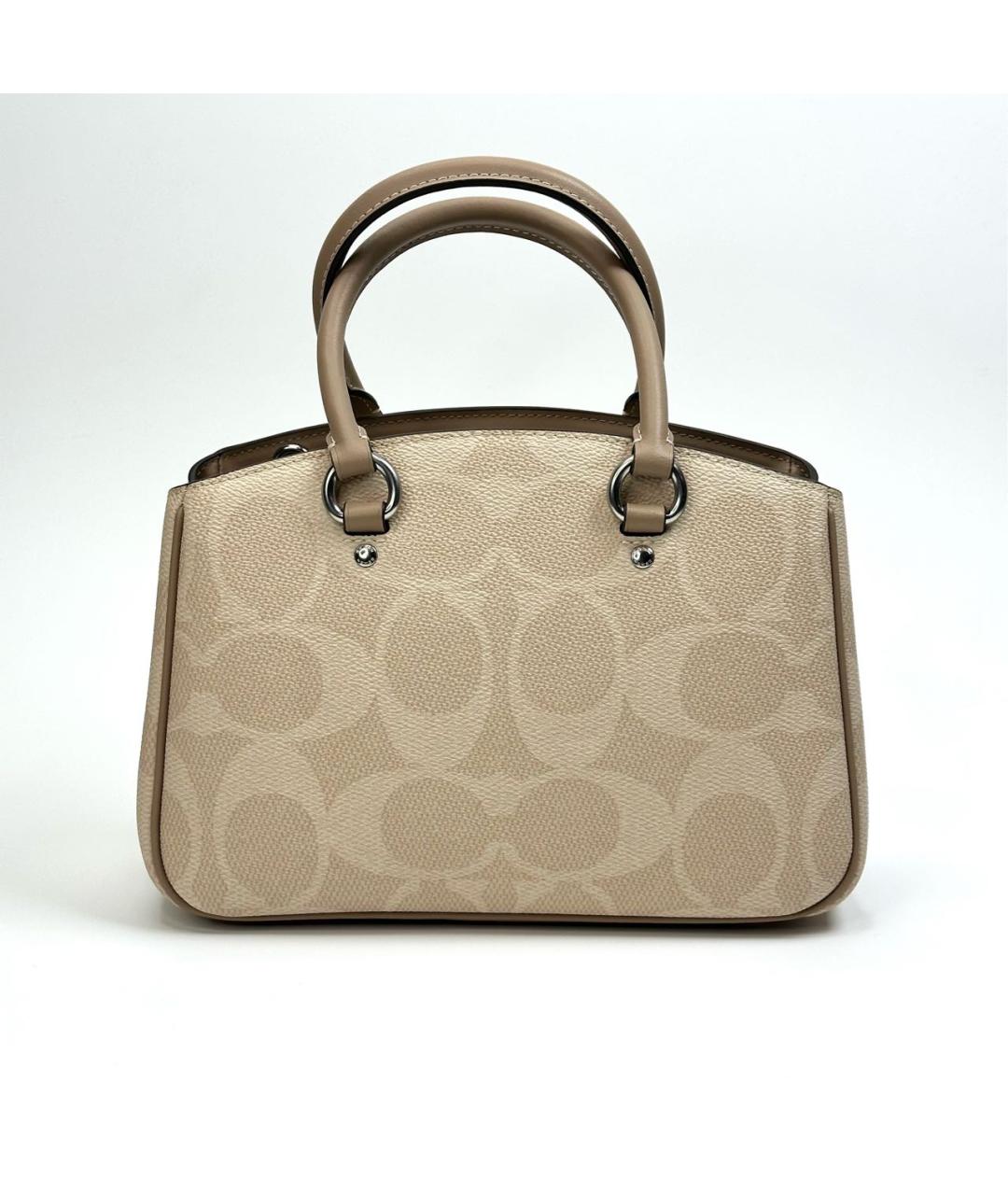 COACH Бежевая кожаная сумка с короткими ручками, фото 3