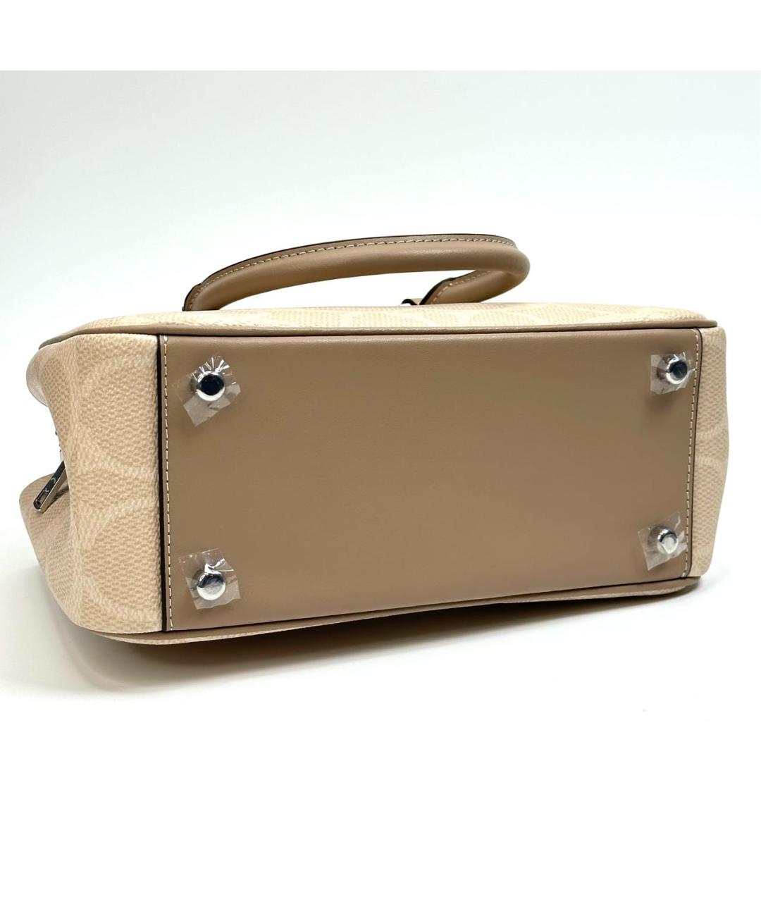 COACH Бежевая кожаная сумка с короткими ручками, фото 8