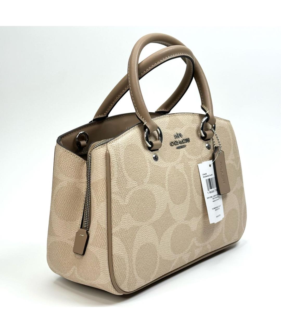 COACH Бежевая кожаная сумка с короткими ручками, фото 2