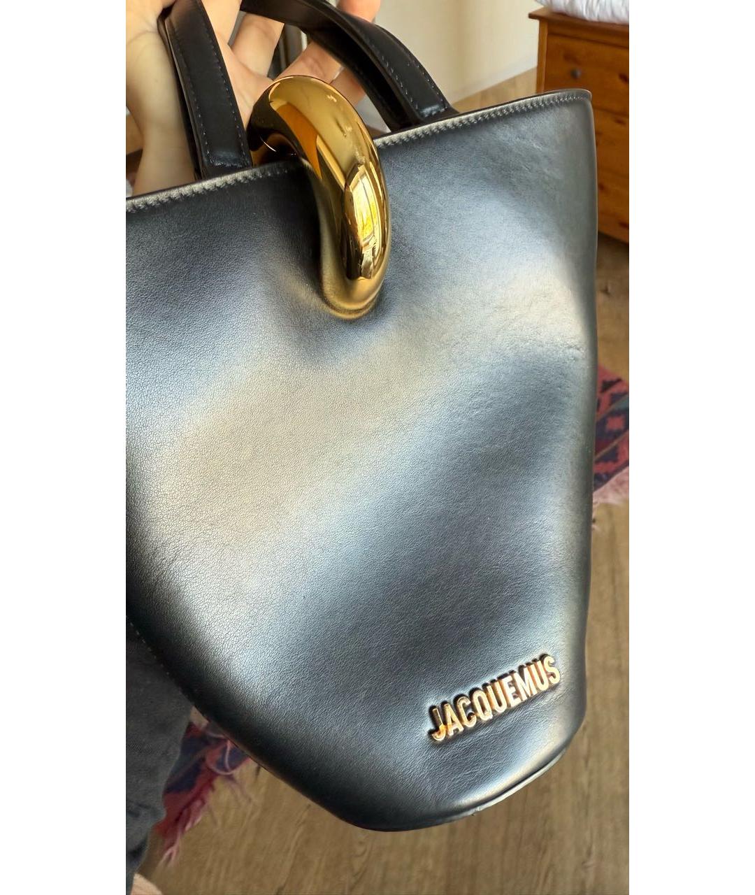 JACQUEMUS Черная кожаная сумка с короткими ручками, фото 6