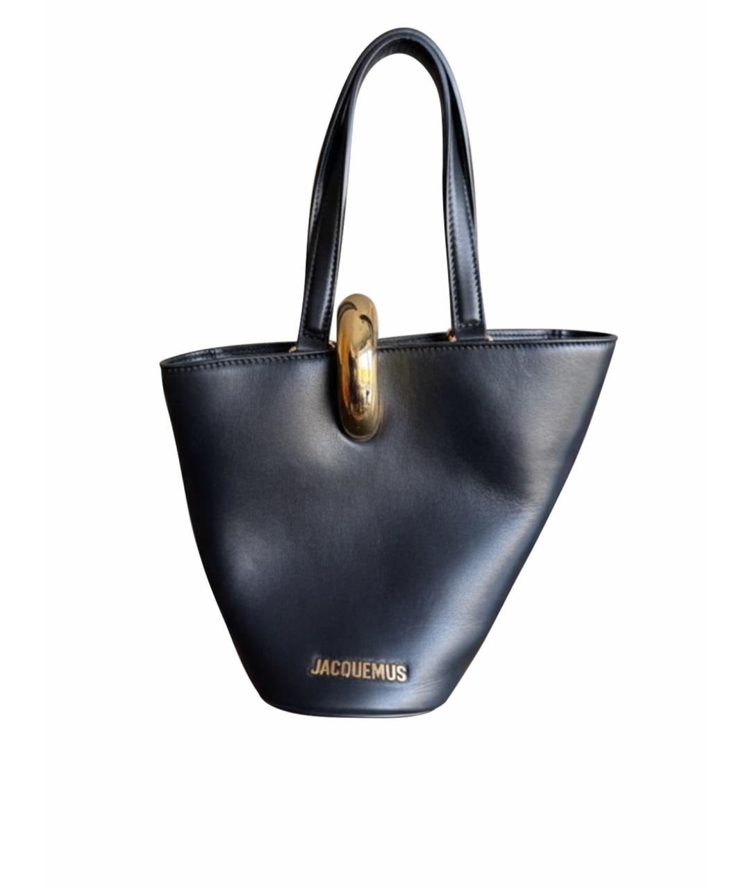 JACQUEMUS Черная кожаная сумка с короткими ручками, фото 1