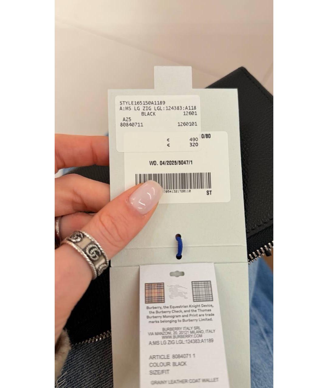 BURBERRY Черный кожаный кошелек, фото 4