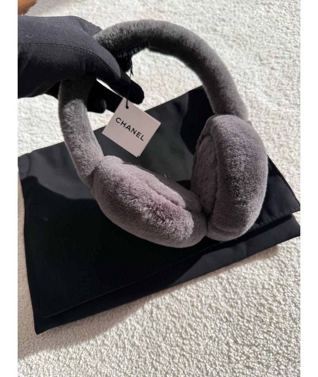CHANEL Антрацитовые шерстяные наушники, фото 3