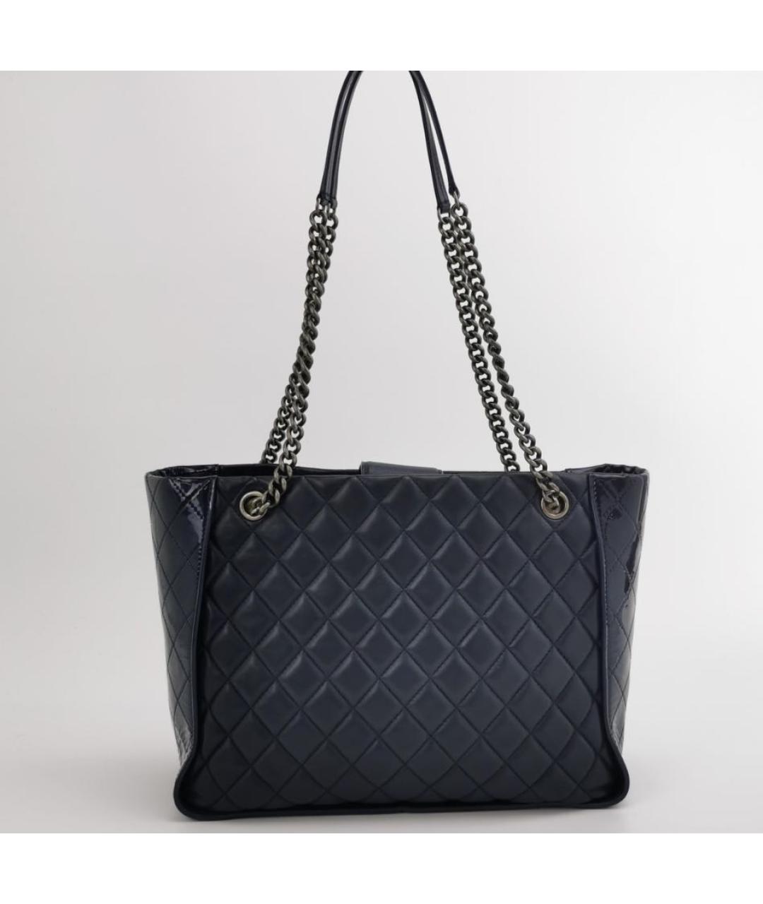 CHANEL Темно-синяя кожаная сумка тоут, фото 4