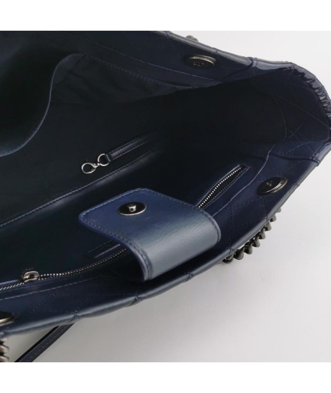 CHANEL Темно-синяя кожаная сумка тоут, фото 6