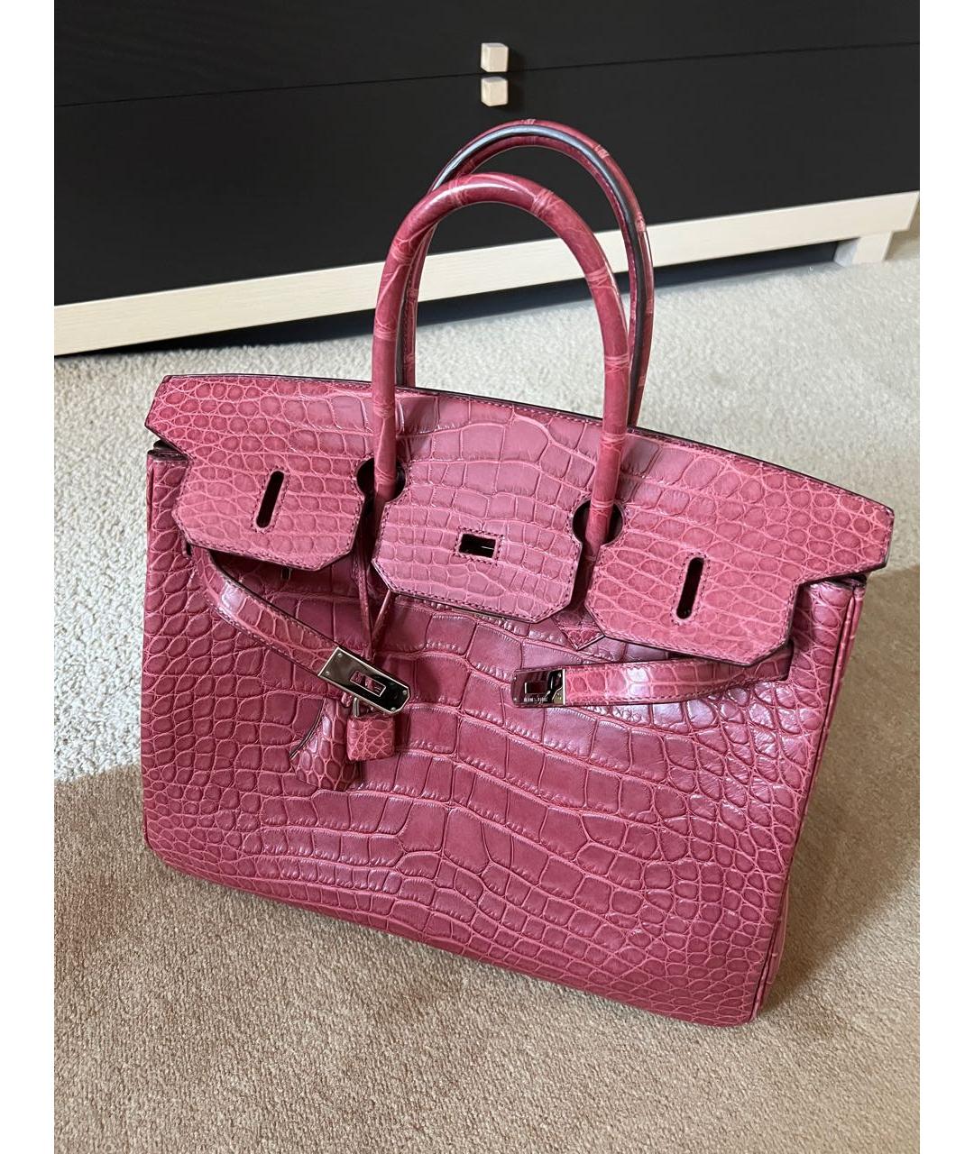 HERMES Розовая сумка с короткими ручками из экзотической кожи, фото 6