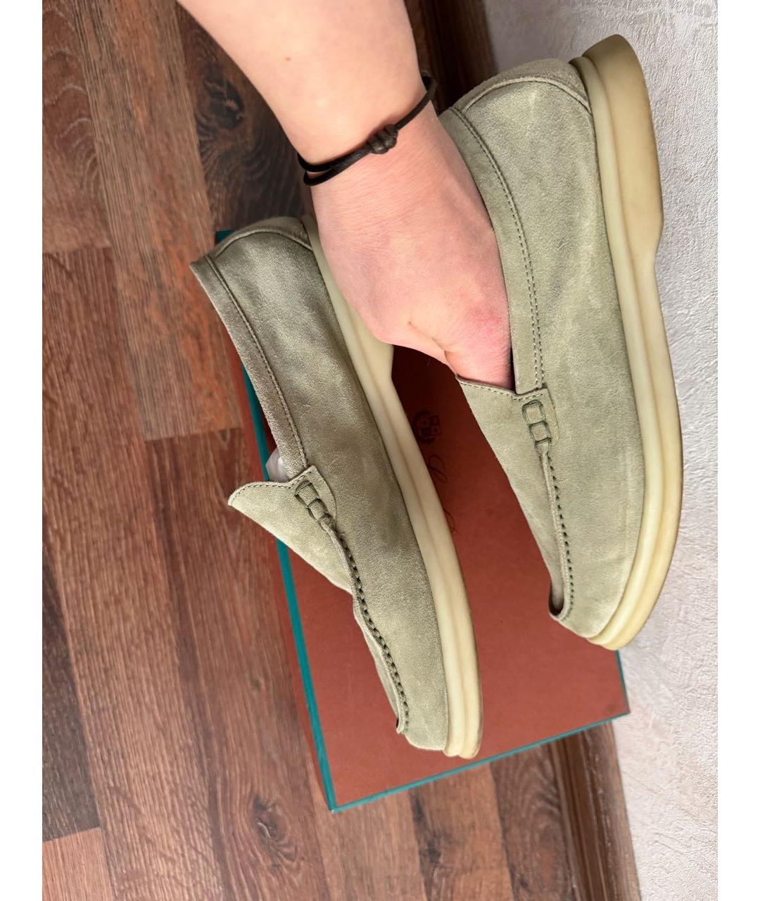LORO PIANA Хаки замшевые лоферы, фото 5