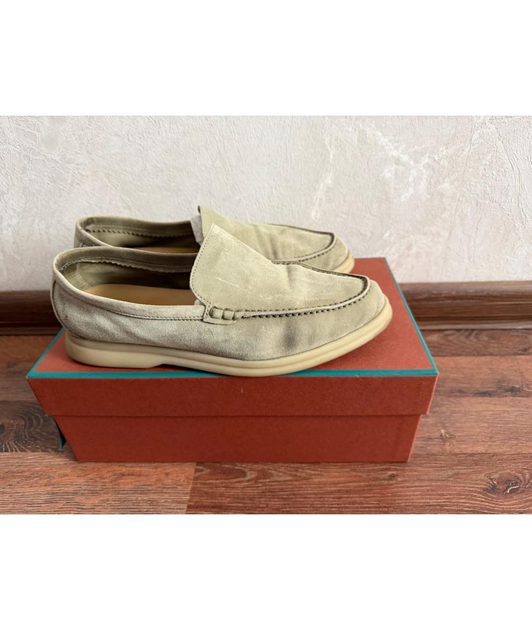 LORO PIANA Хаки замшевые лоферы, фото 9