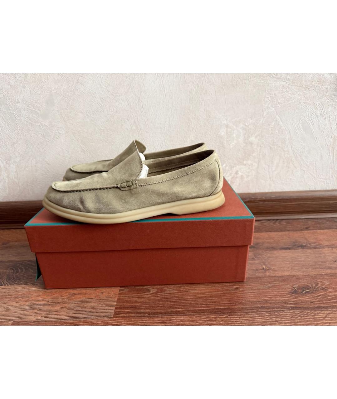 LORO PIANA Хаки замшевые лоферы, фото 8