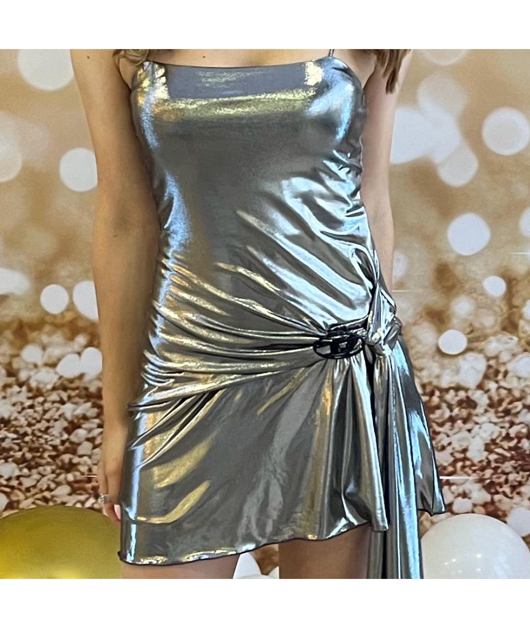 DIESEL Серебряное полиэстеровое коктейльное платье, фото 6