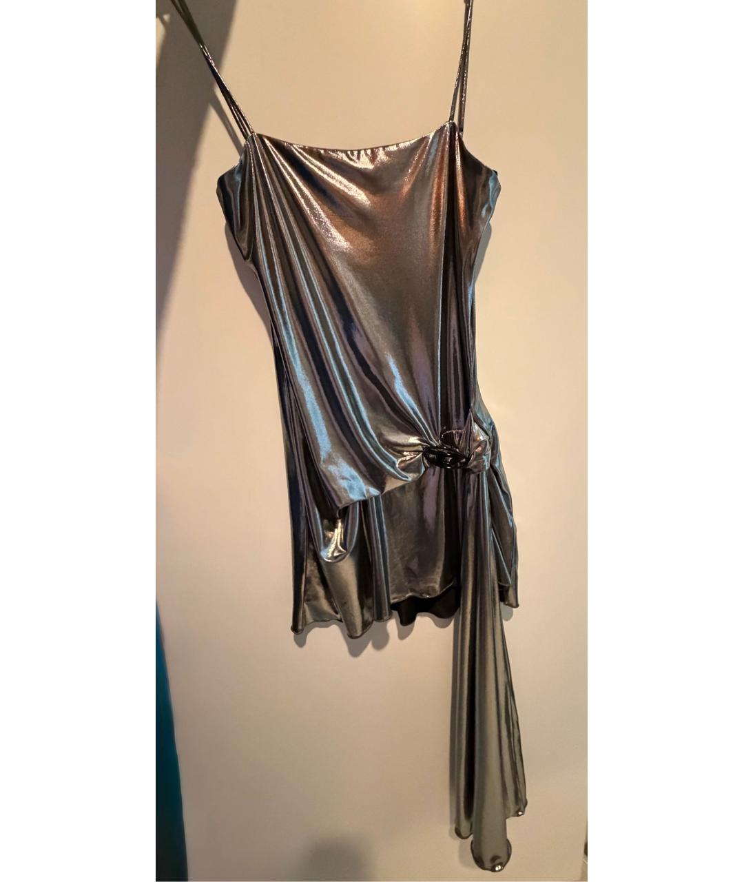 DIESEL Серебряное полиэстеровое коктейльное платье, фото 9