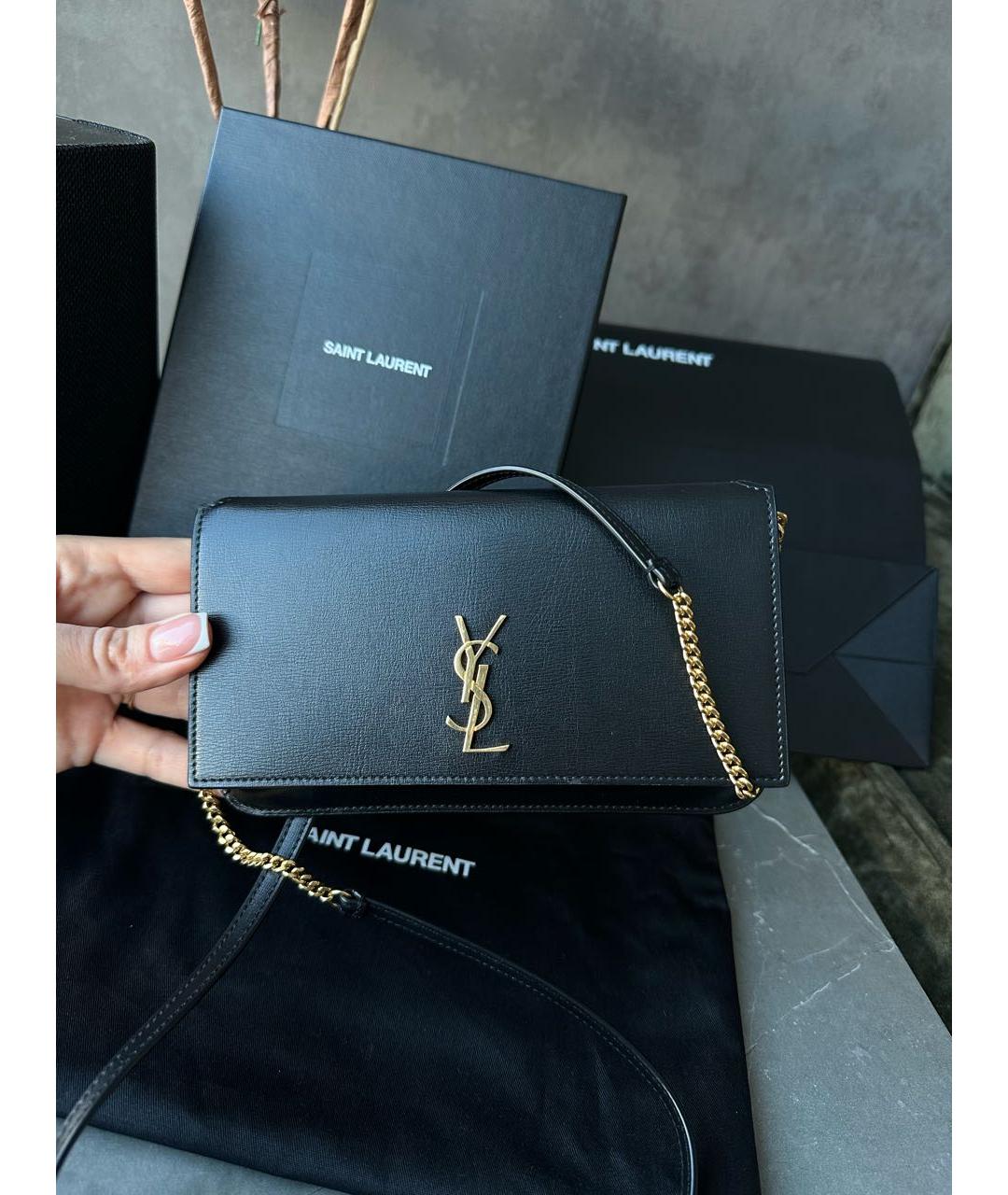 SAINT LAURENT Черная кожаная сумка через плечо, фото 9