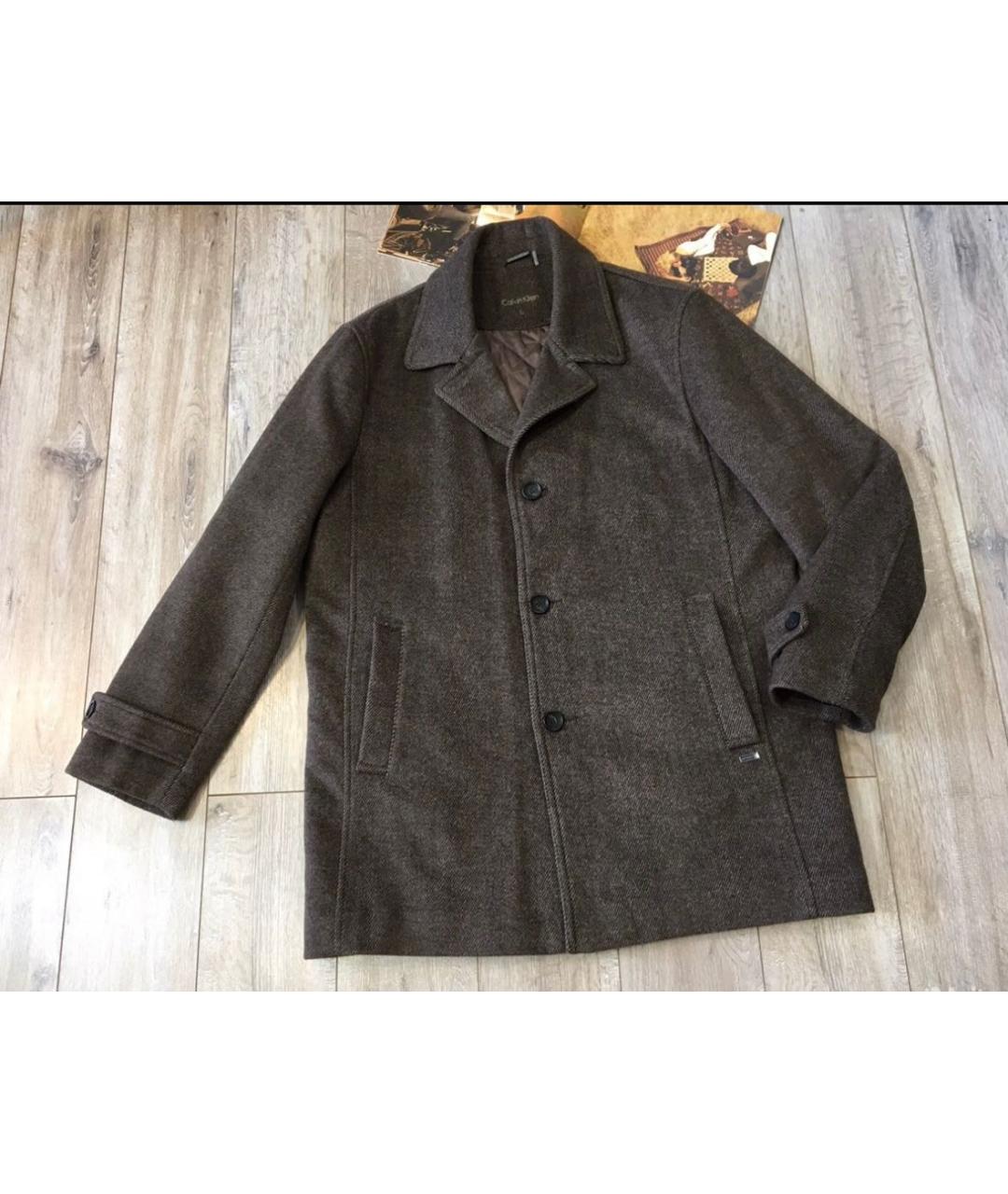 CALVIN KLEIN Коричневое шерстяное пальто, фото 3