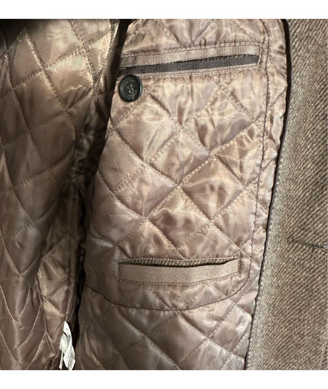 CALVIN KLEIN Коричневое шерстяное пальто, фото 7