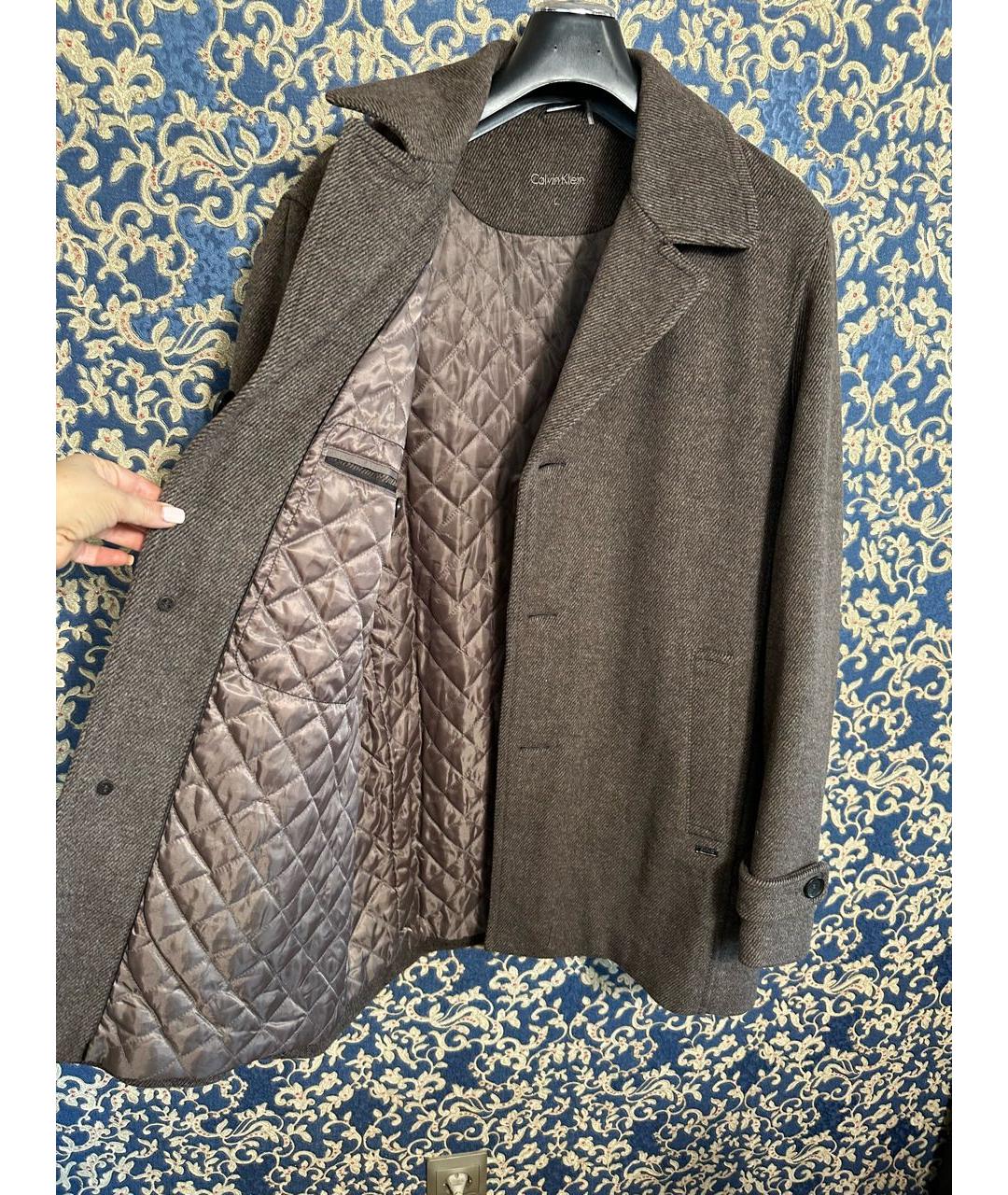 CALVIN KLEIN Коричневое шерстяное пальто, фото 5