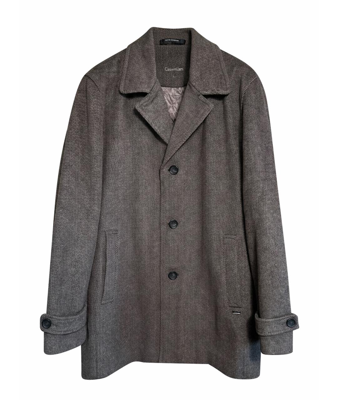 CALVIN KLEIN Коричневое шерстяное пальто, фото 1