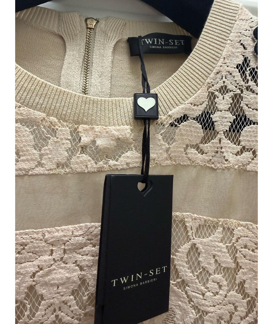 TWIN-SET Бежевое хлопковое повседневное платье, фото 5