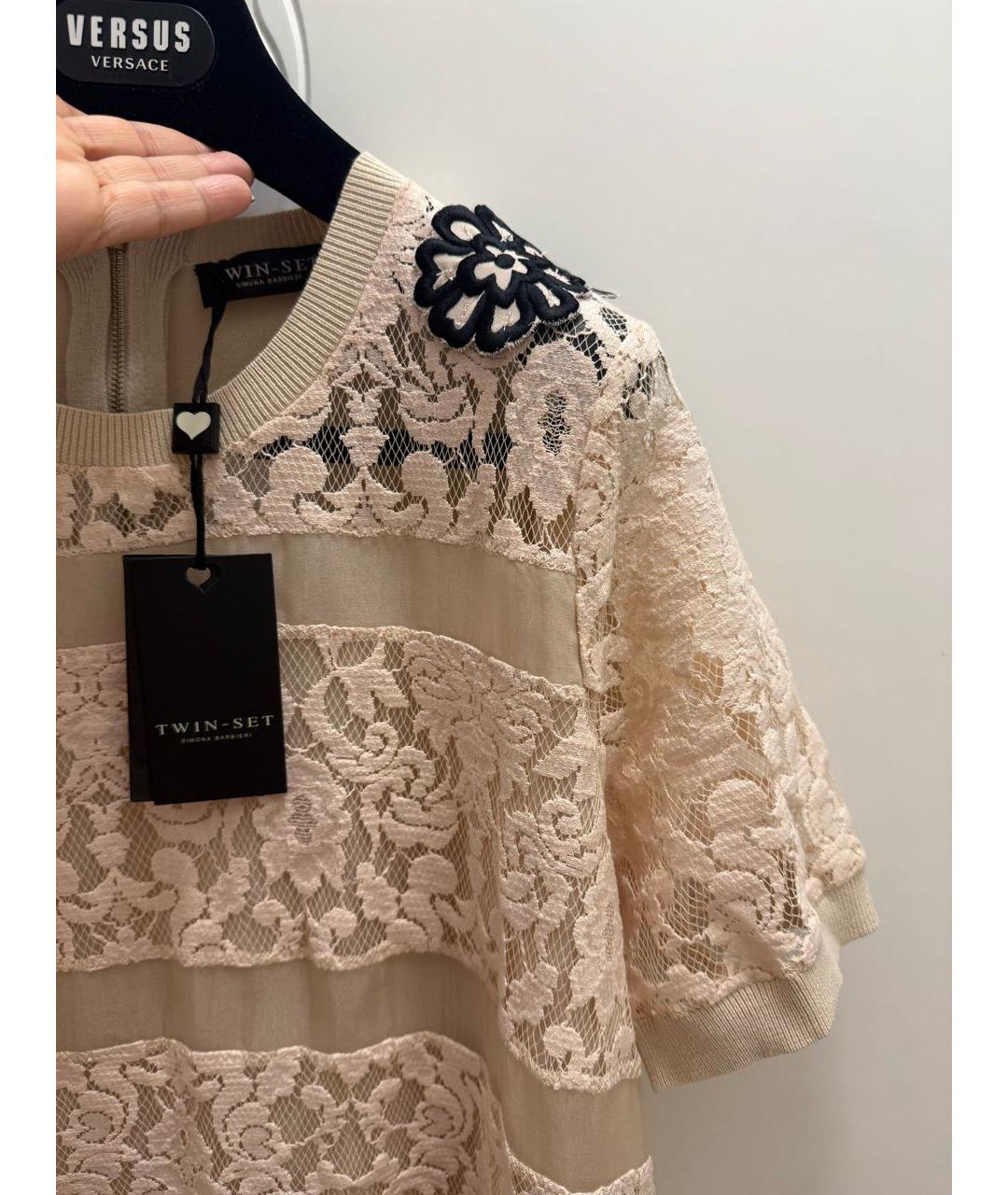 TWIN-SET Бежевое хлопковое повседневное платье, фото 2