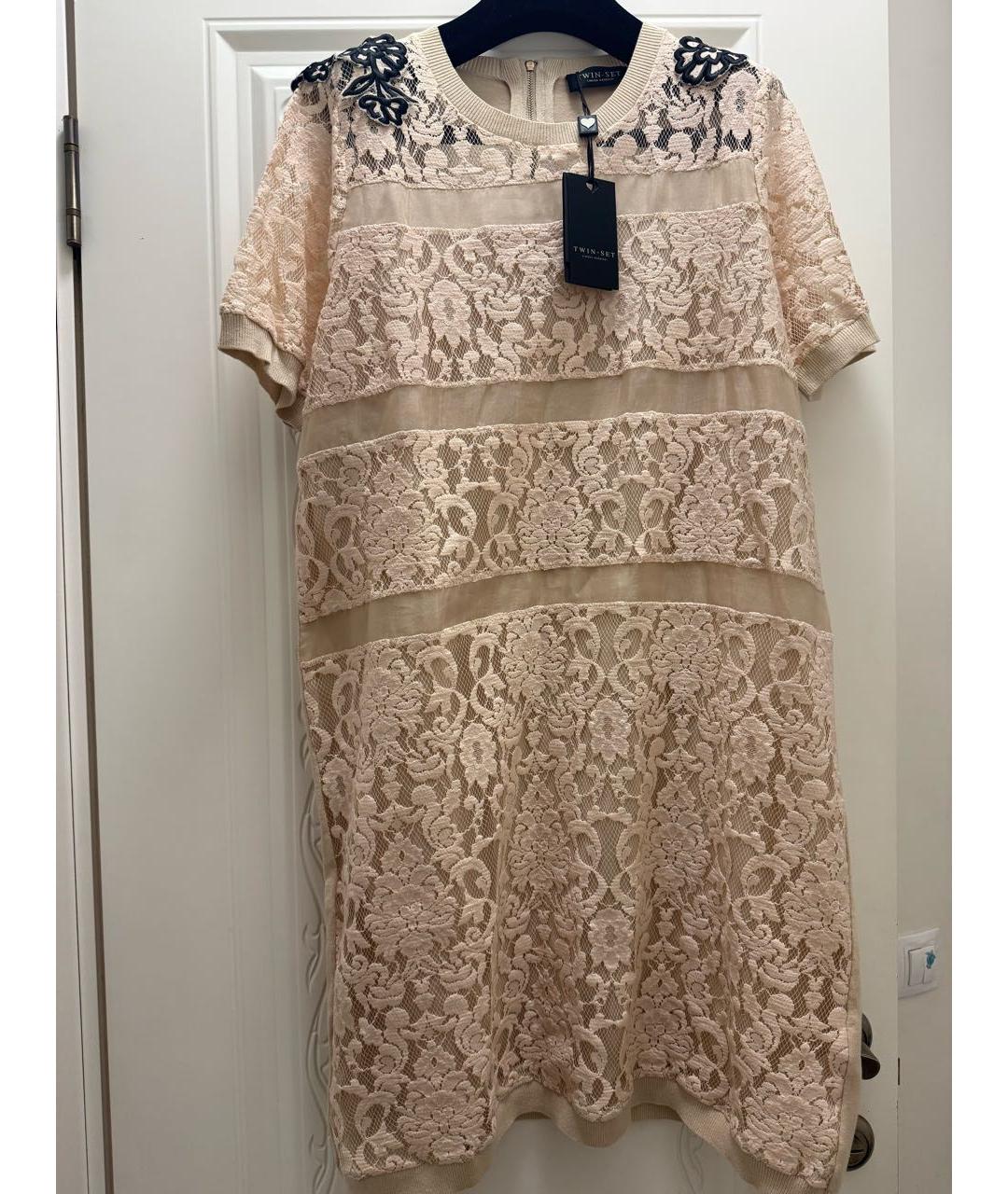 TWIN-SET Бежевое хлопковое повседневное платье, фото 9