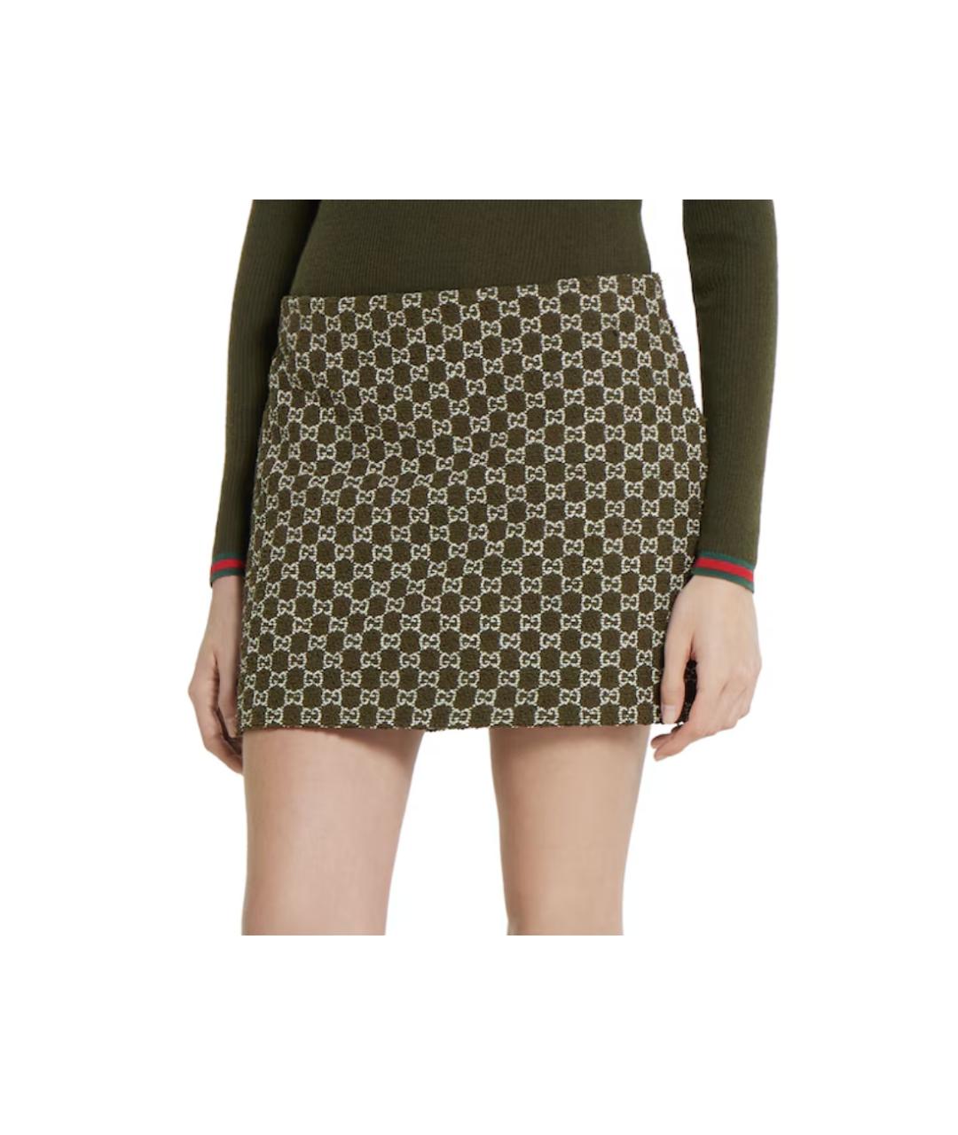 GUCCI Хаки хлопковая юбка мини, фото 2