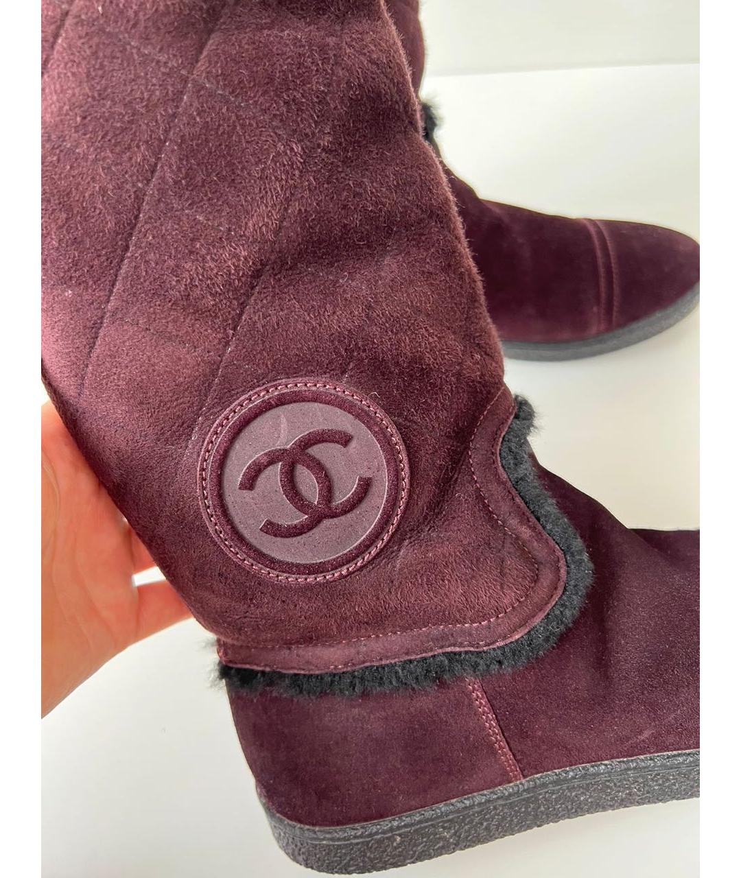 CHANEL Бордовые замшевые ботинки, фото 5