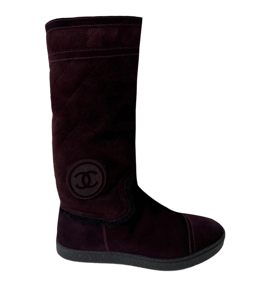 CHANEL Бордовые замшевые ботинки, фото 1