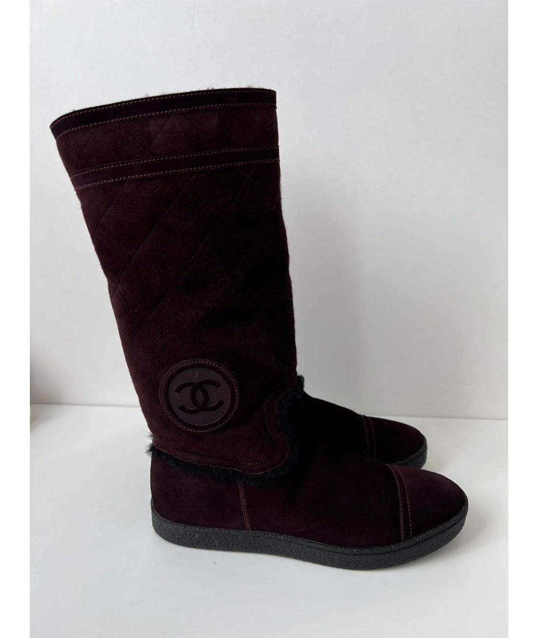 CHANEL Бордовые замшевые ботинки, фото 9