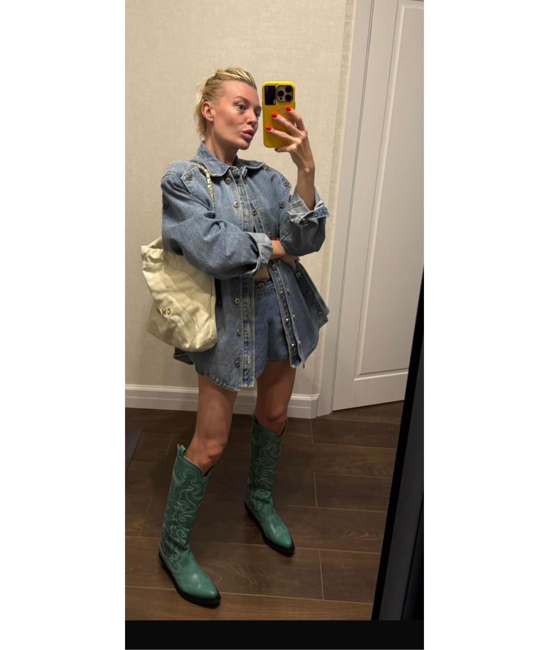 GANNI Бирюзовые кожаные сапоги, фото 5