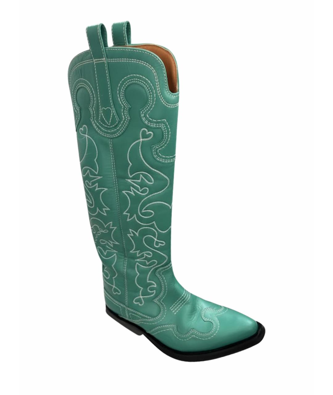 GANNI Бирюзовые кожаные сапоги, фото 1