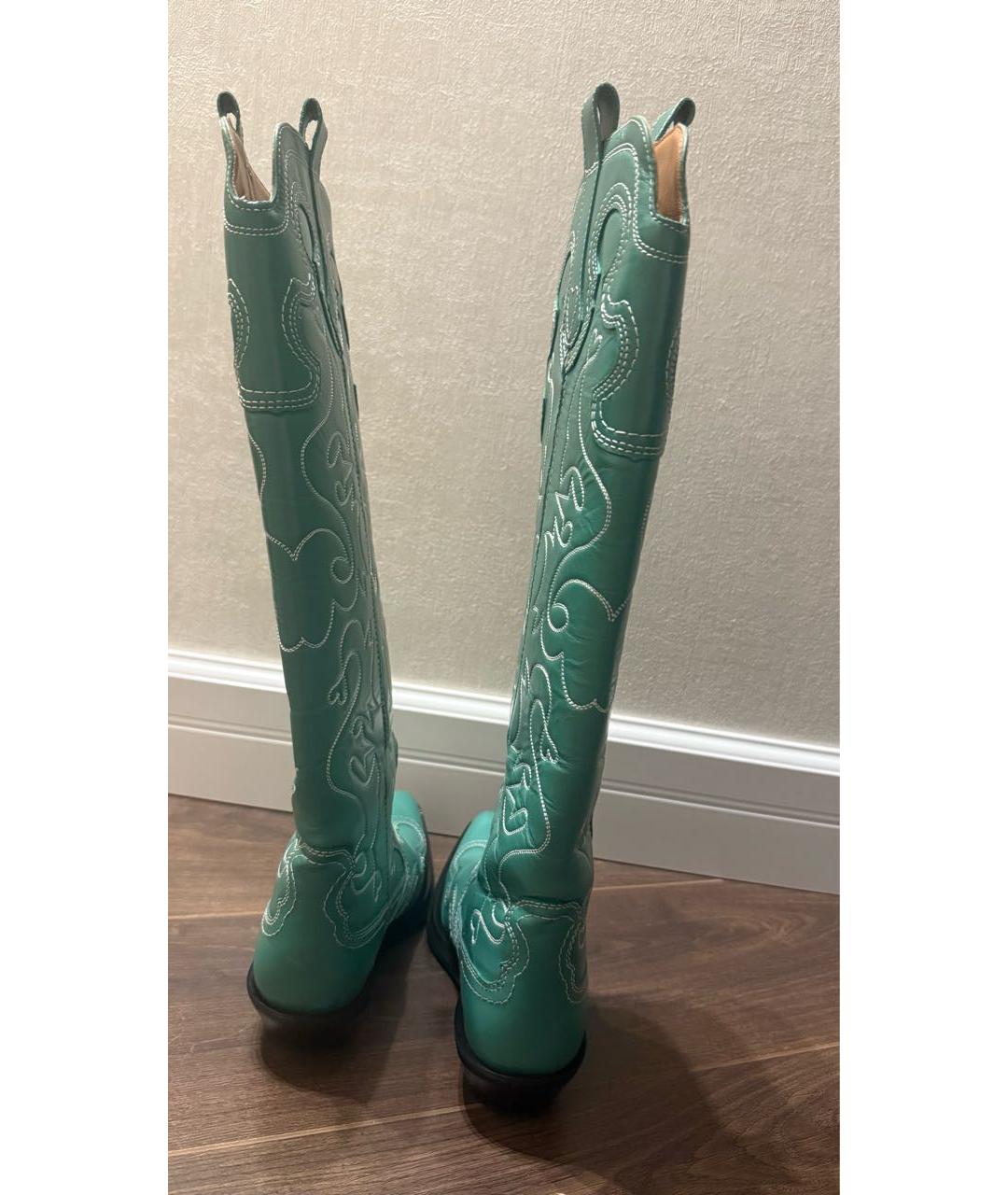 GANNI Бирюзовые кожаные сапоги, фото 4