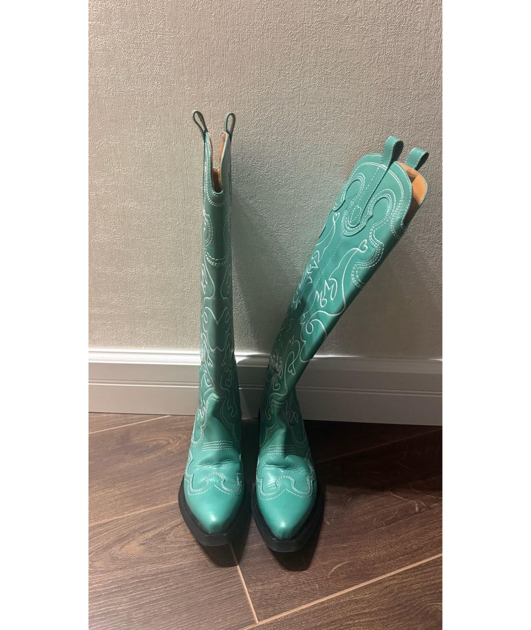 GANNI Бирюзовые кожаные сапоги, фото 2