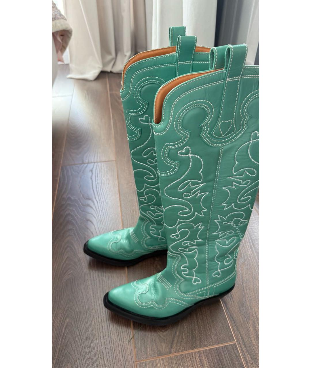 GANNI Бирюзовые кожаные сапоги, фото 6