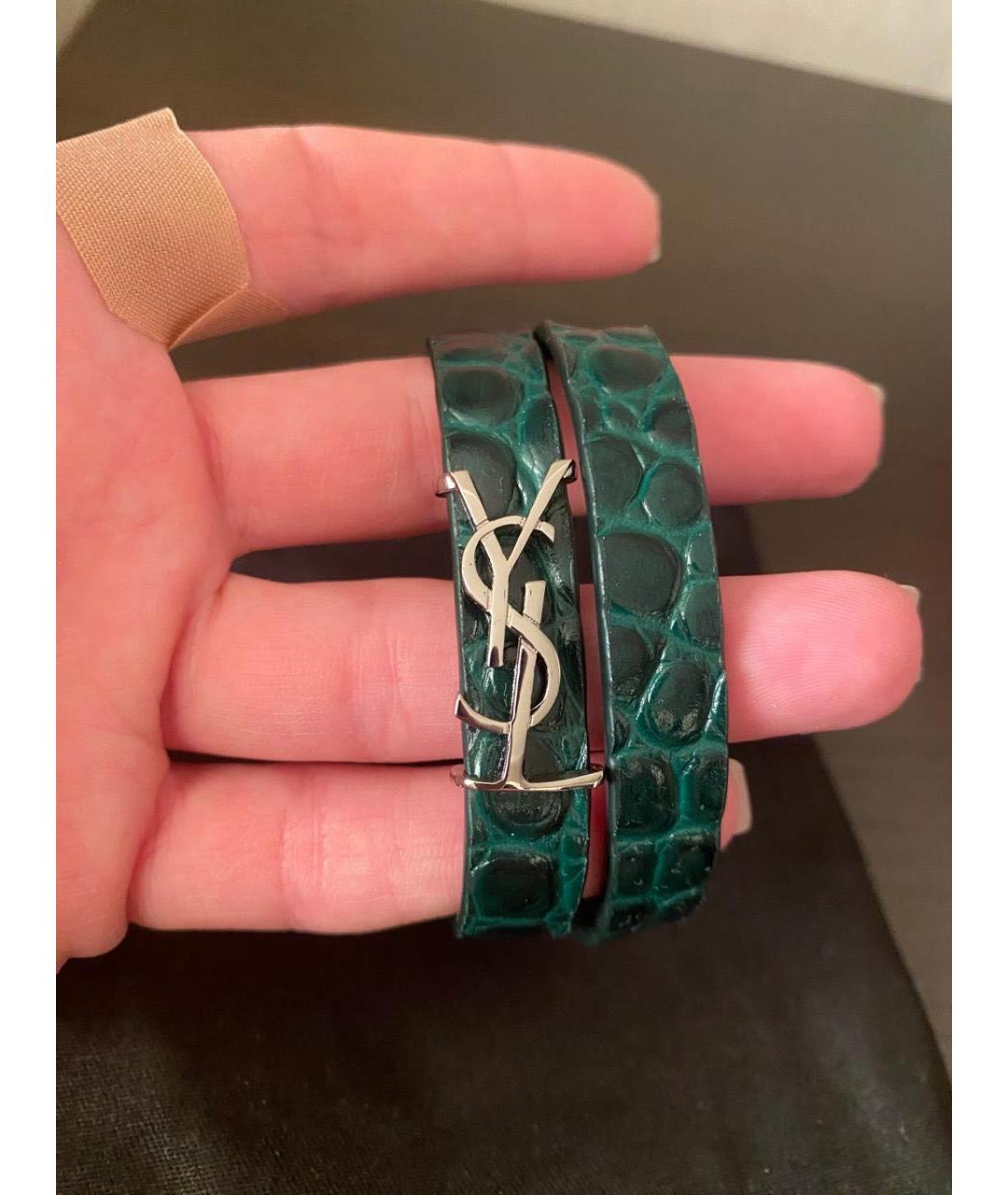 SAINT LAURENT Зеленый кожаный браслет, фото 3